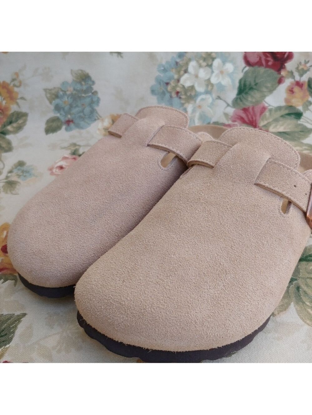 Qomfort Suede Tan Leather Clogs Slip-On Shoes Women's size US 10 Euro 42 NWOT - Picture 6 of 17